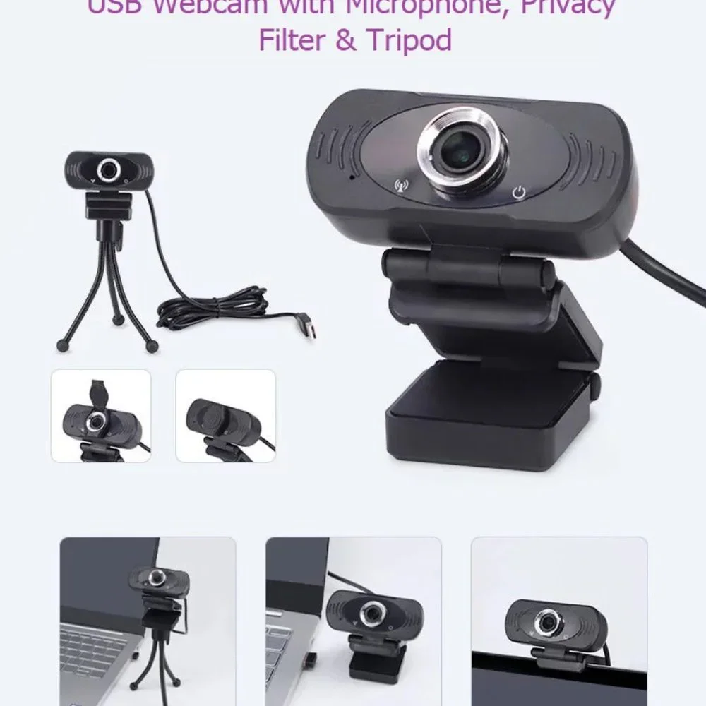 Full HD Webcam 1080P Clip-On USB with Microphone Privacy Filter & Tripod